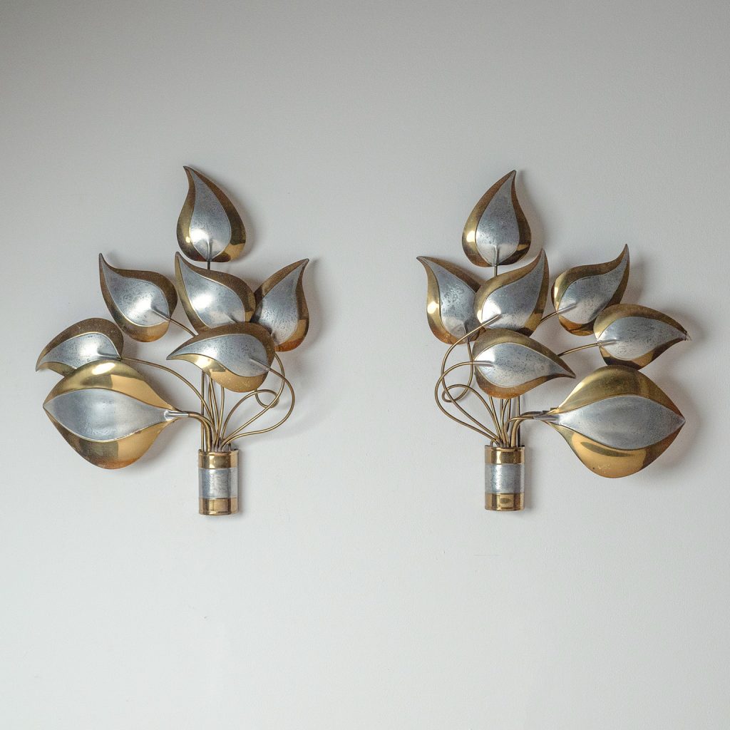 Large French Brass Wall Lights, circa 1970