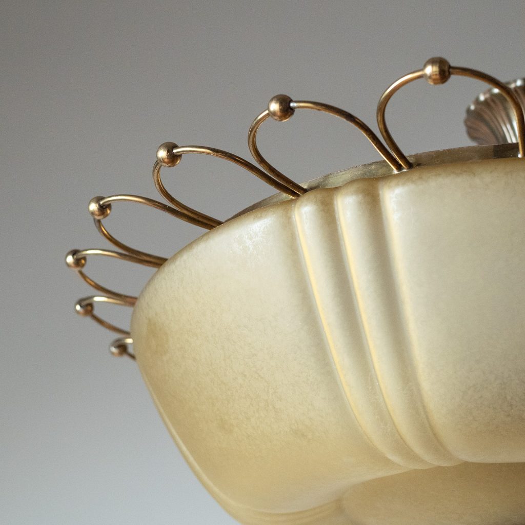 Swedish Art Deco Brass And Glass Chandelier, circa 1940