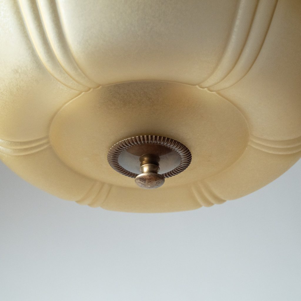 Swedish Art Deco Brass And Glass Chandelier, circa 1940