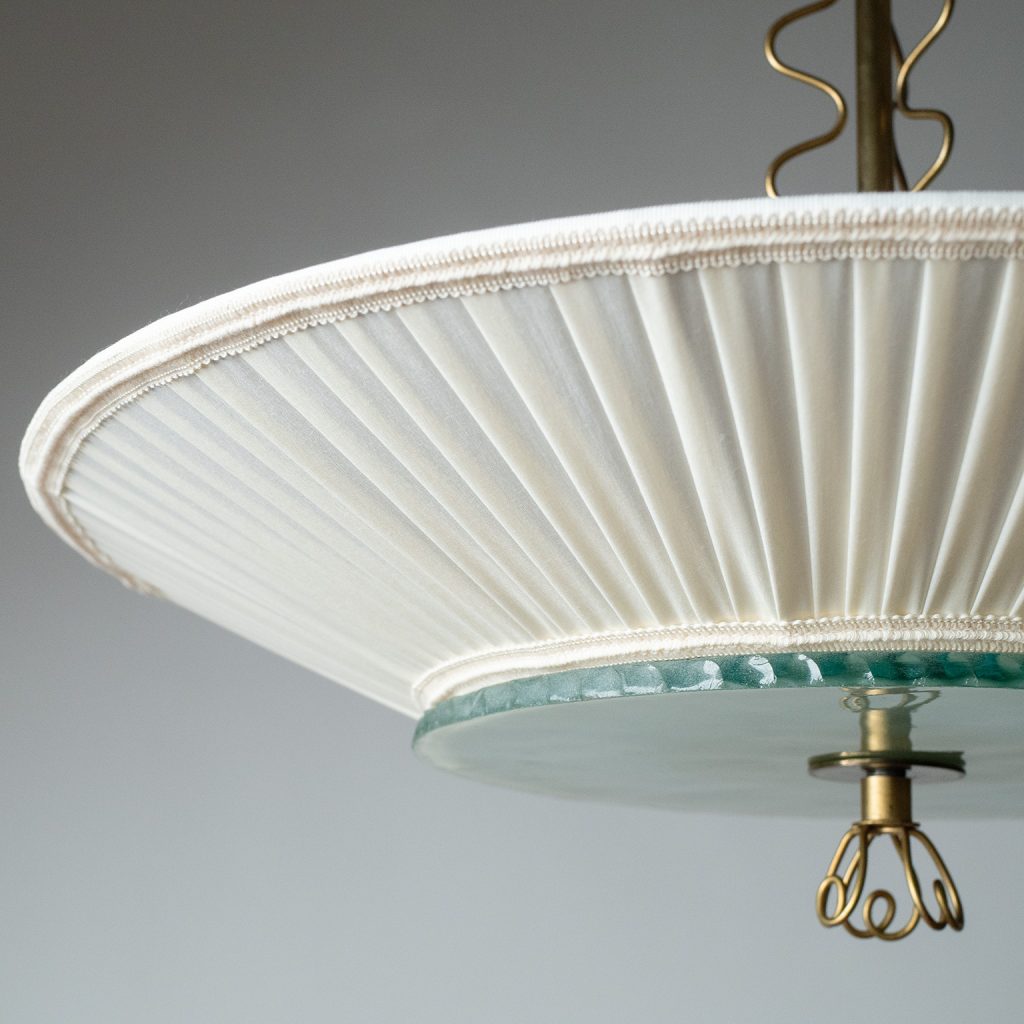 Swedish Fabric, Glass And Brass Chandelier, 1940s