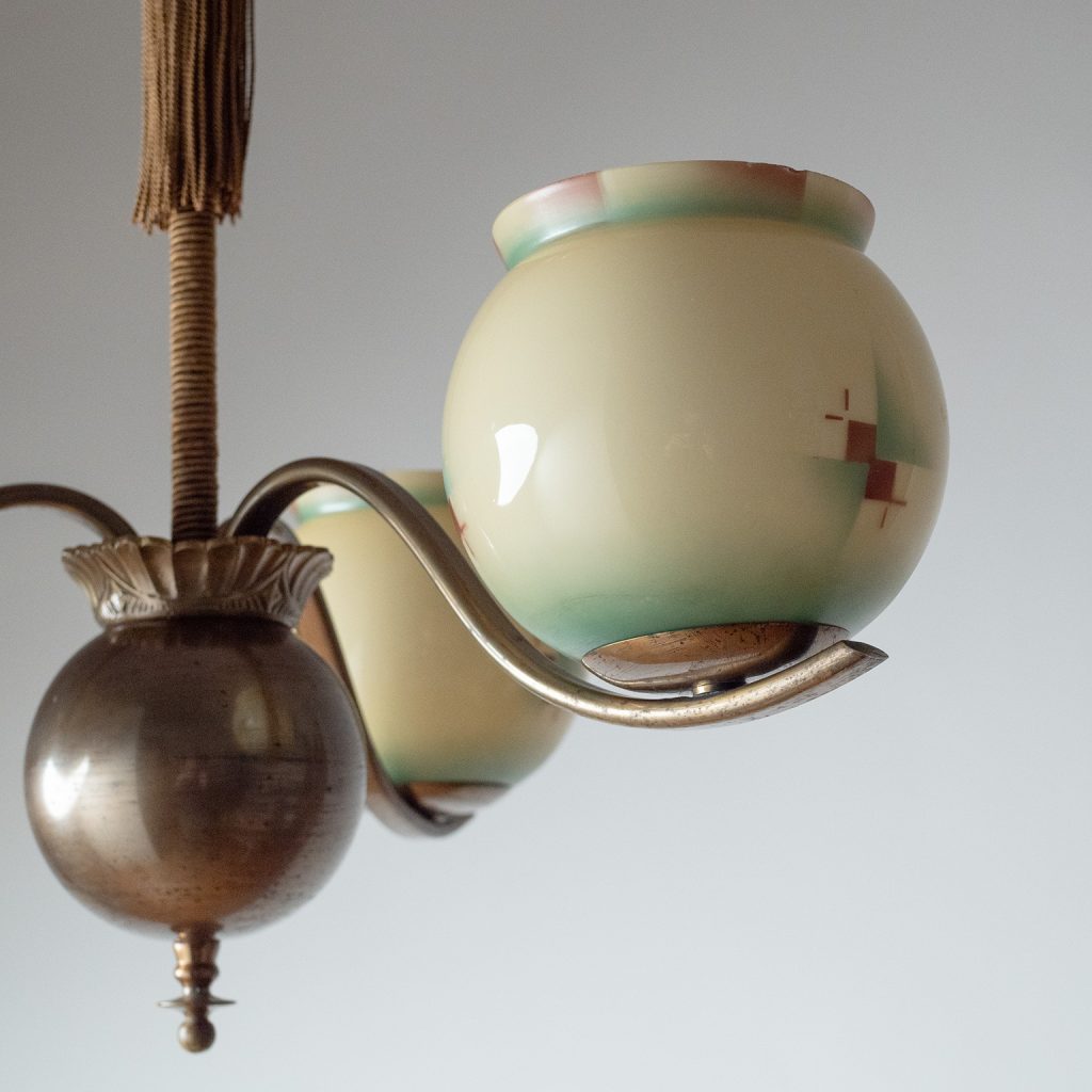 C.G. Hallberg Enameled Glass Chandelier, 1930s
