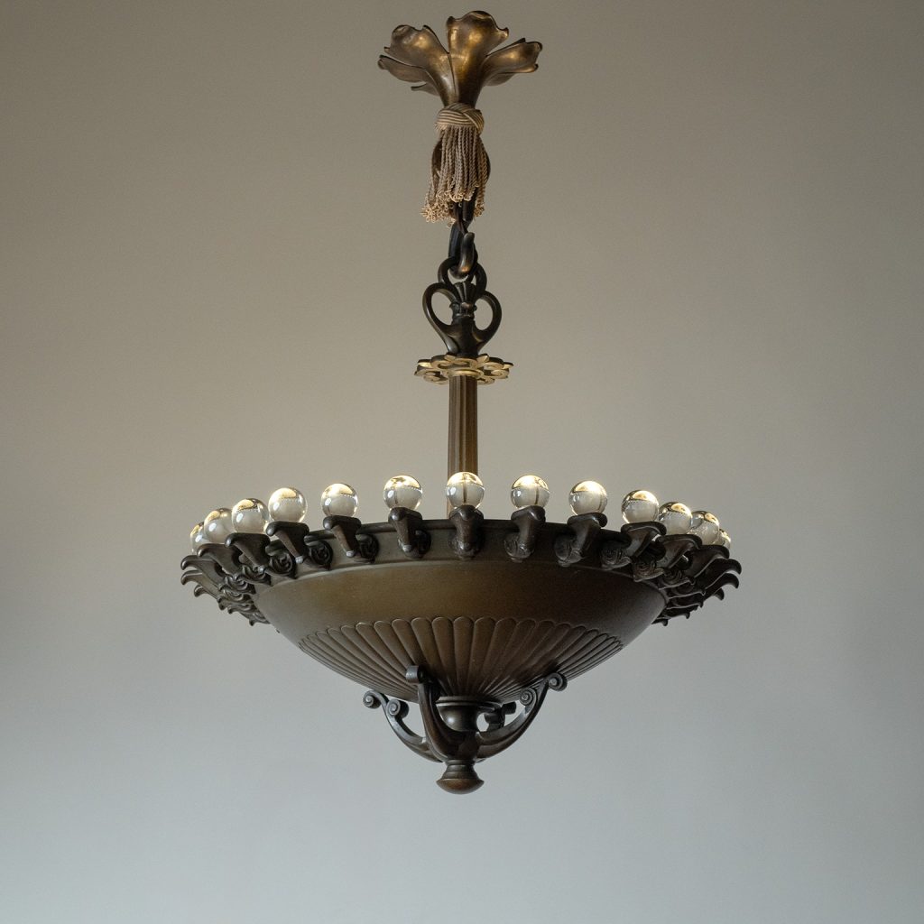 Austrian Bronze And Glass Chandelier, 1920s
