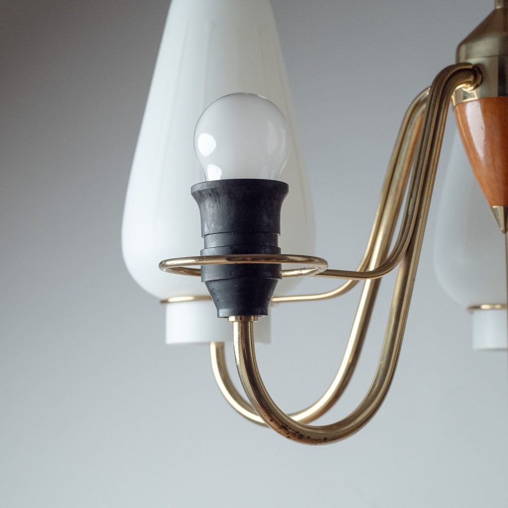 Swedish Brass And Glass Chandelier, 1950s