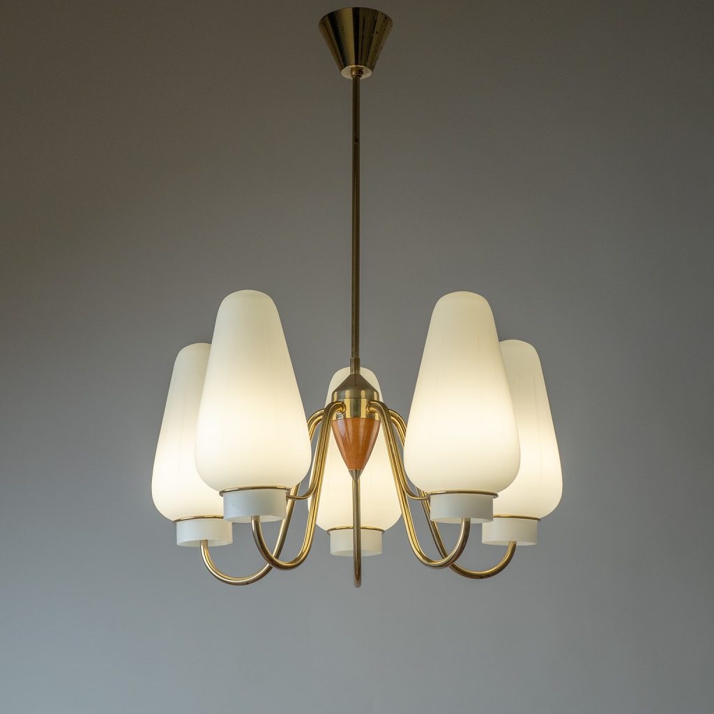 Swedish Brass And Glass Chandelier, 1950s
