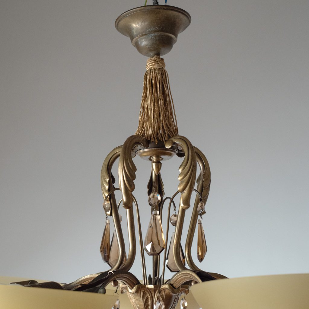 Swedish Grace Brass And Glass Chandelier, 1930s