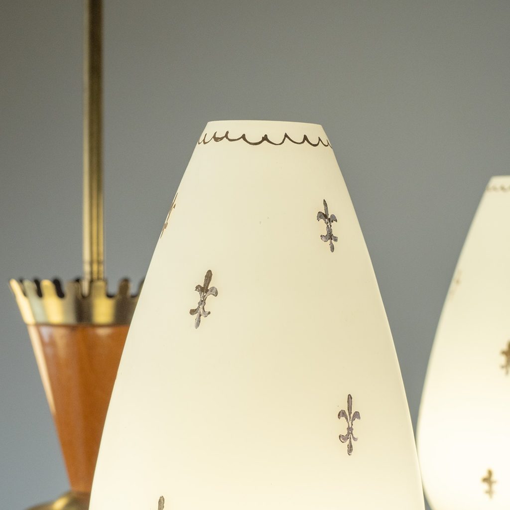 Swedish Painted Glass And Brass Chandelier, circa 1950