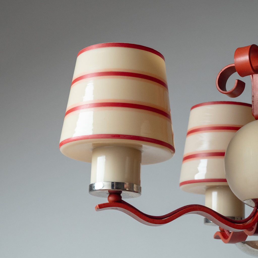 Harald Notini Enameled Glass And Painted Iron Chandelier, 1930s