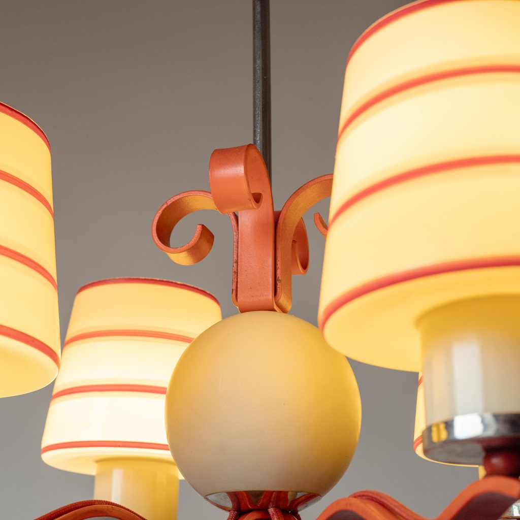 Harald Notini Enameled Glass And Painted Iron Chandelier, 1930s