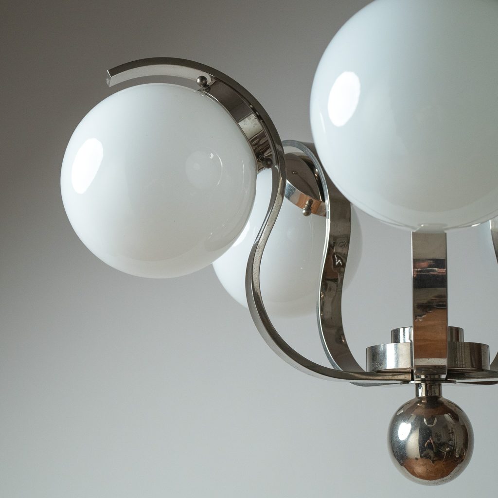 Modernist Art Deco Nickel And Glass Chandelier, 1930s