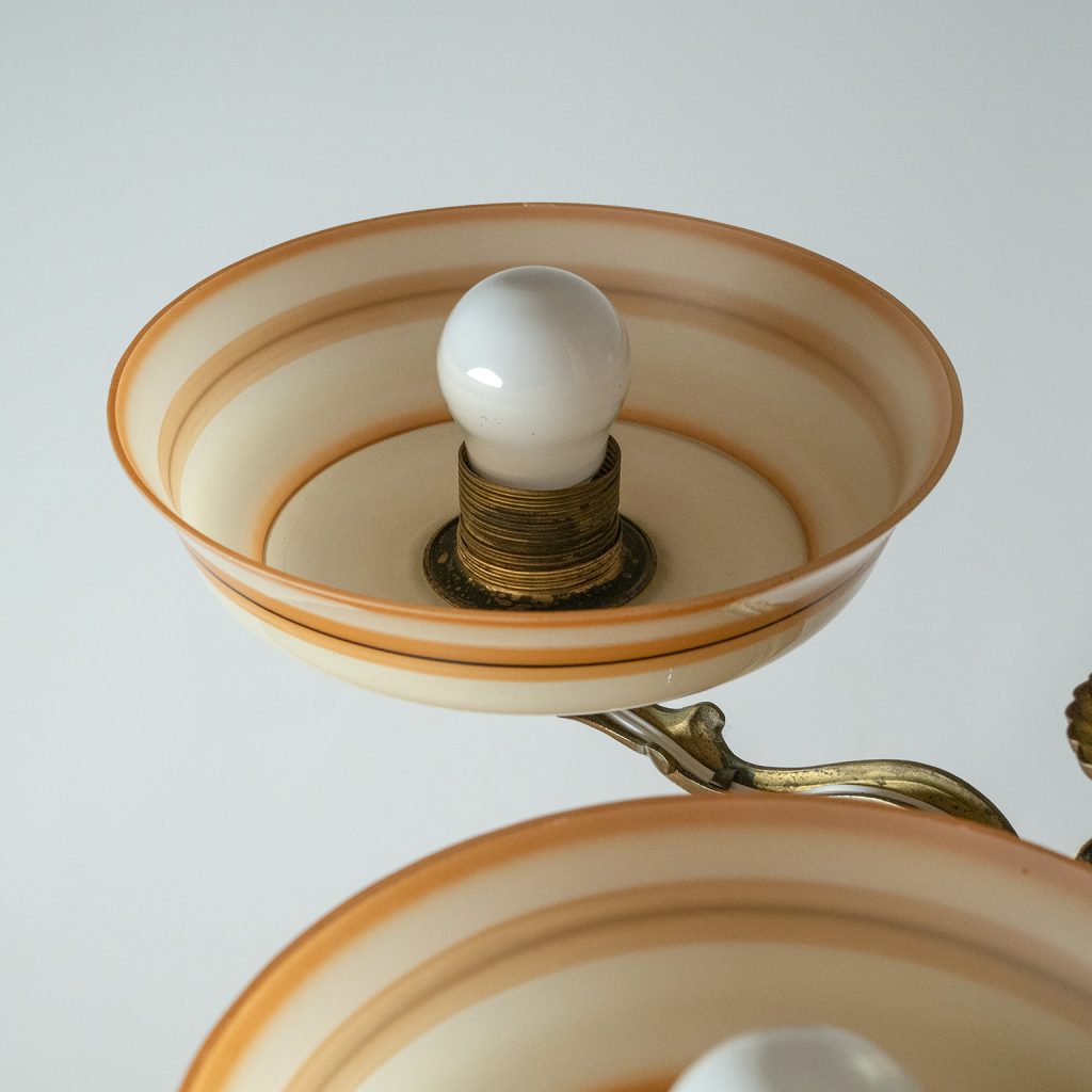 Enameled Glass And Brass Chandelier, 1930s