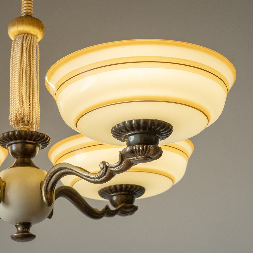 Enameled Glass And Brass Chandelier, 1930s
