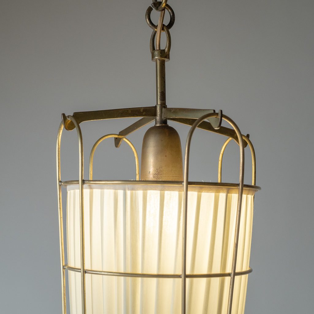 Austrian Brass And Fabric Cage Pendant, circa 1950