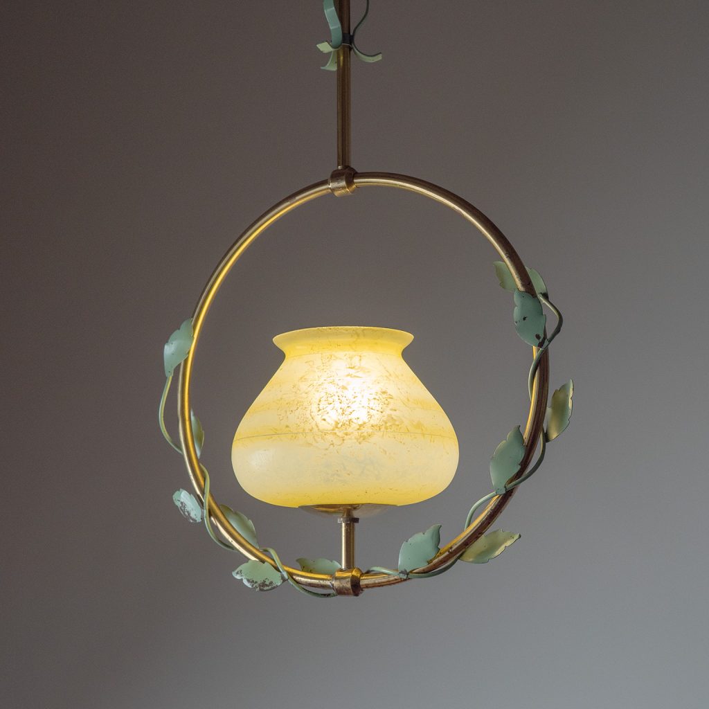 Swedish Brass And Enameled Glass Pendant, circa 1950