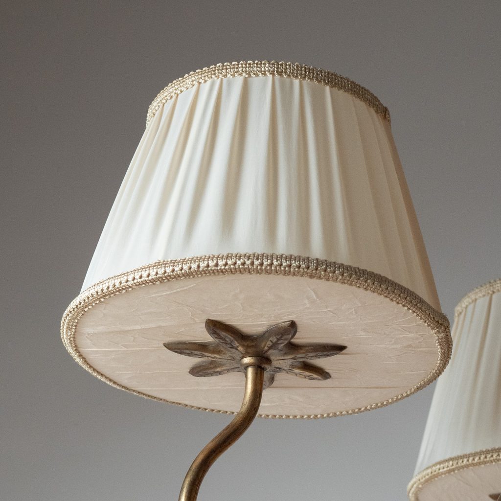 Swedish Three-Arm Brass And Wood Chandelier, 1940s