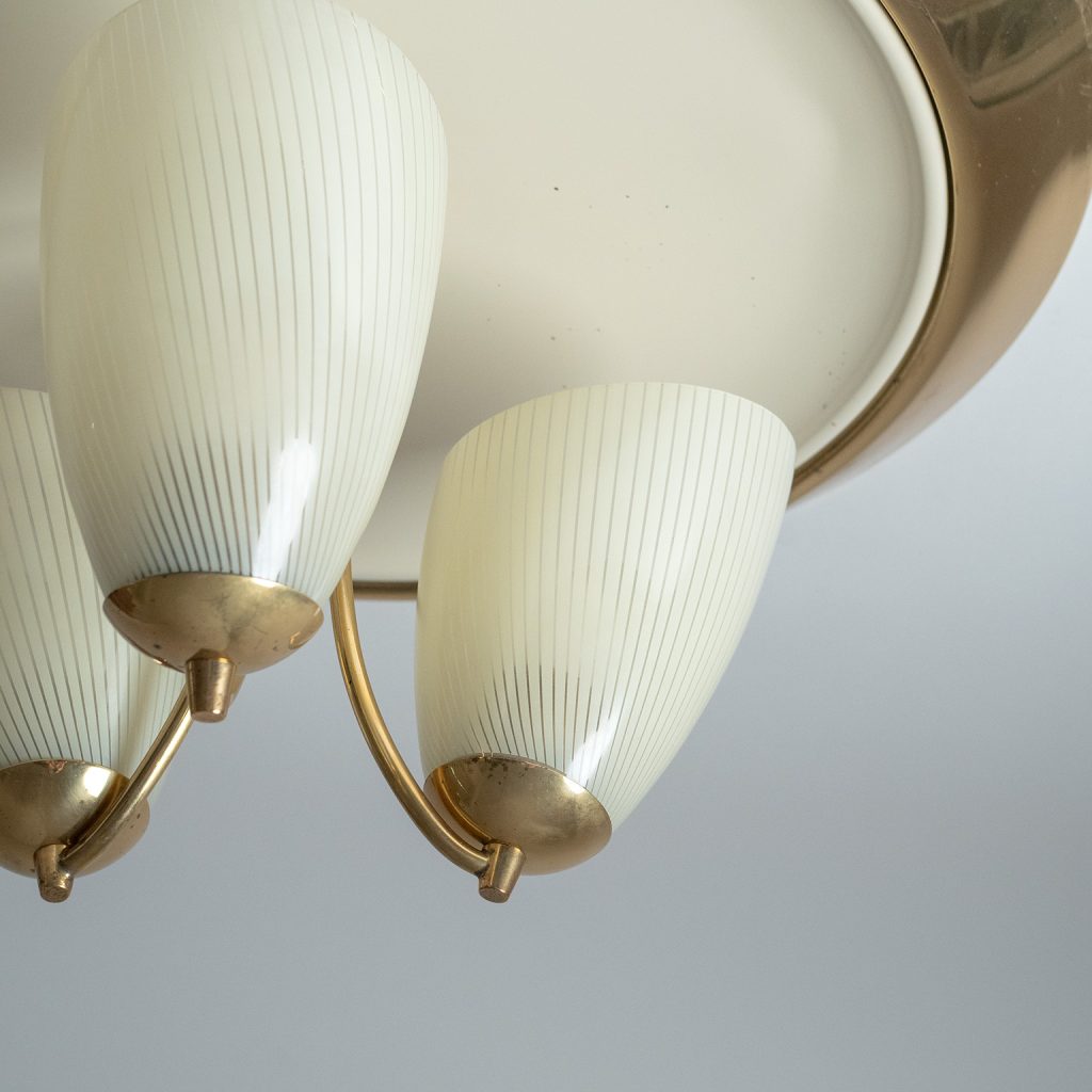 Brass And Enameled Glass Flush Mount, 1950s