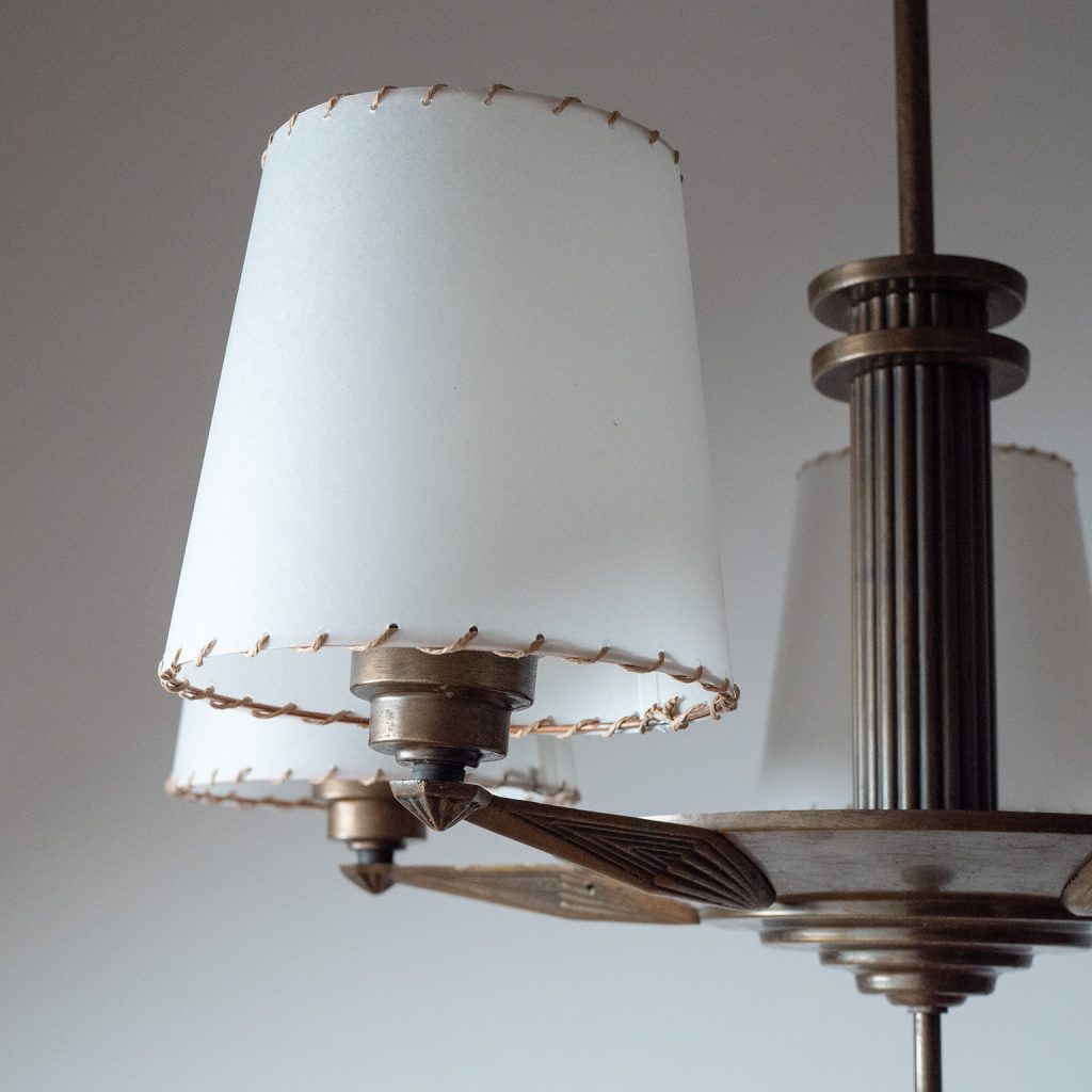 Patinated Brass Art Deco Chandelier, circa 1930