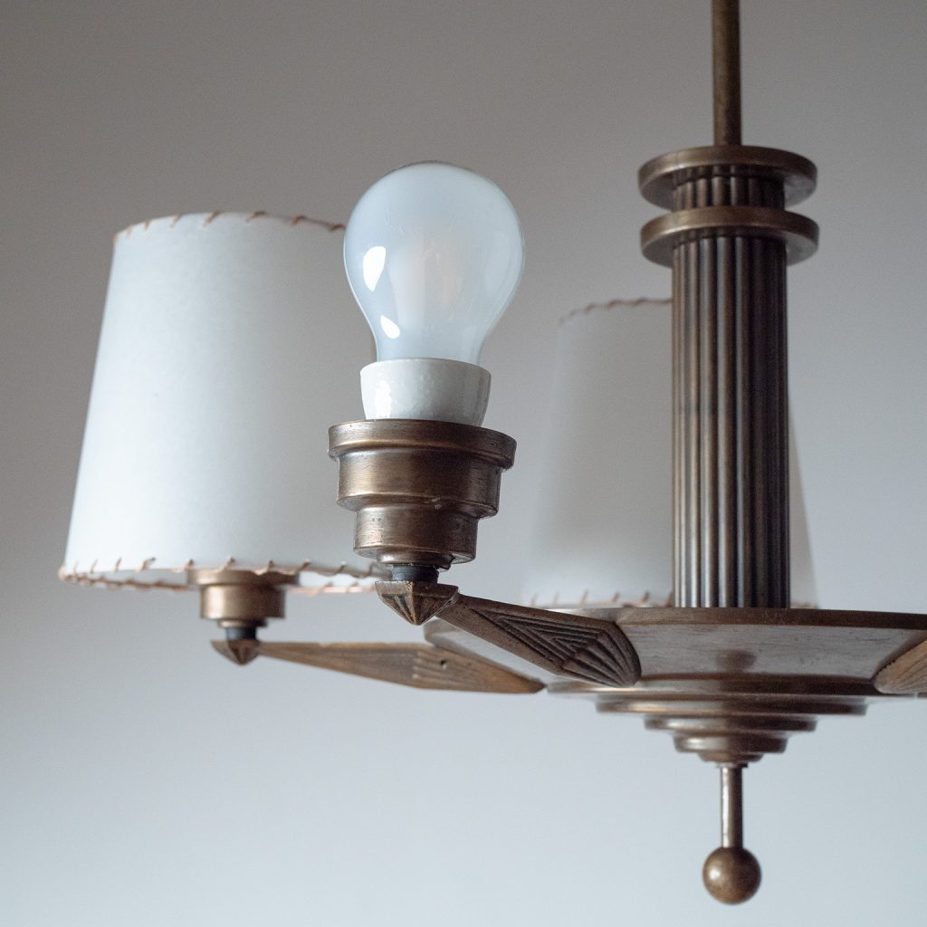 Patinated Brass Art Deco Chandelier, circa 1930