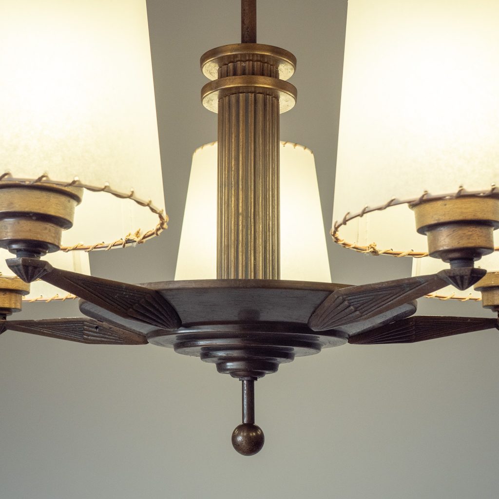 Patinated Brass Art Deco Chandelier, circa 1930