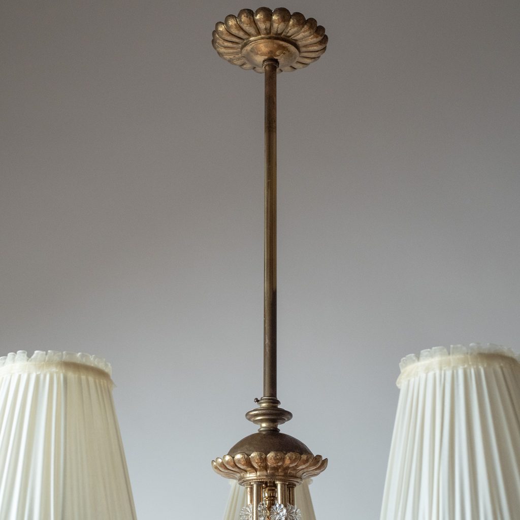 Austrian Custom Hammered Brass And Glass Chandelier, 1940s