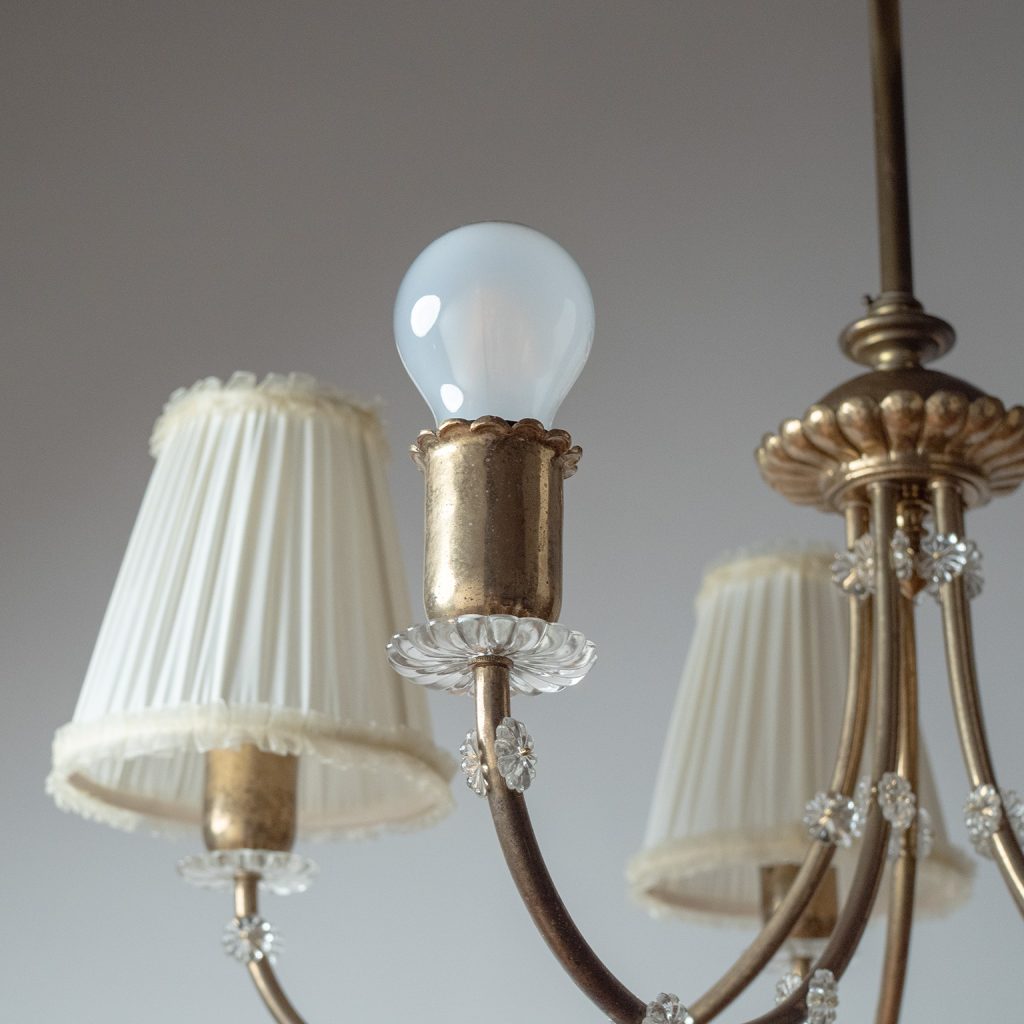 Austrian Custom Hammered Brass And Glass Chandelier, 1940s