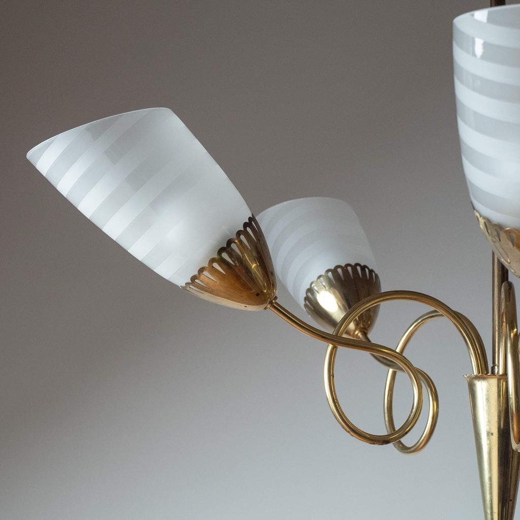 German Brass And Glass Chandelier, 1950s