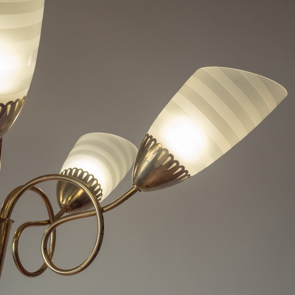 German Brass And Glass Chandelier, 1950s