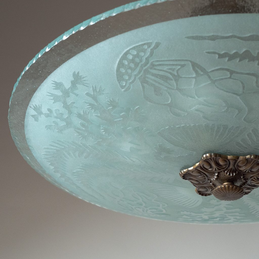 Swedish Art Deco Glass And Brass Ceiling Light, 1930s