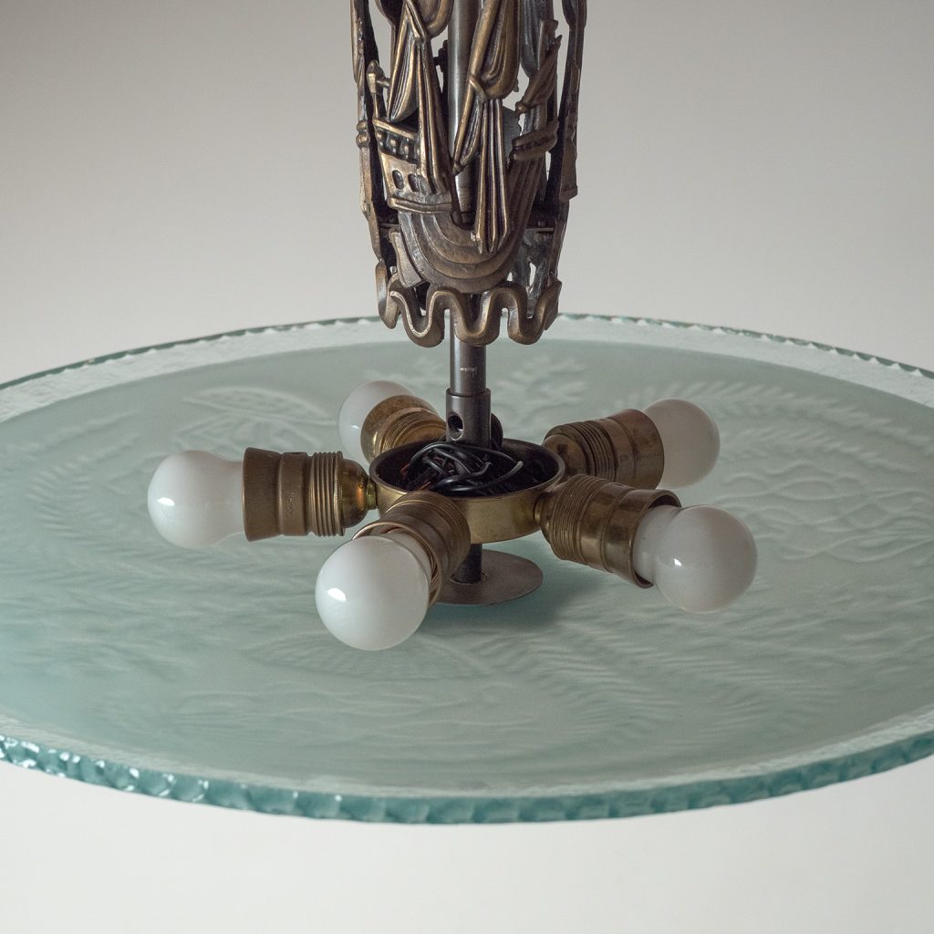 Swedish Art Deco Glass And Brass Ceiling Light, 1930s