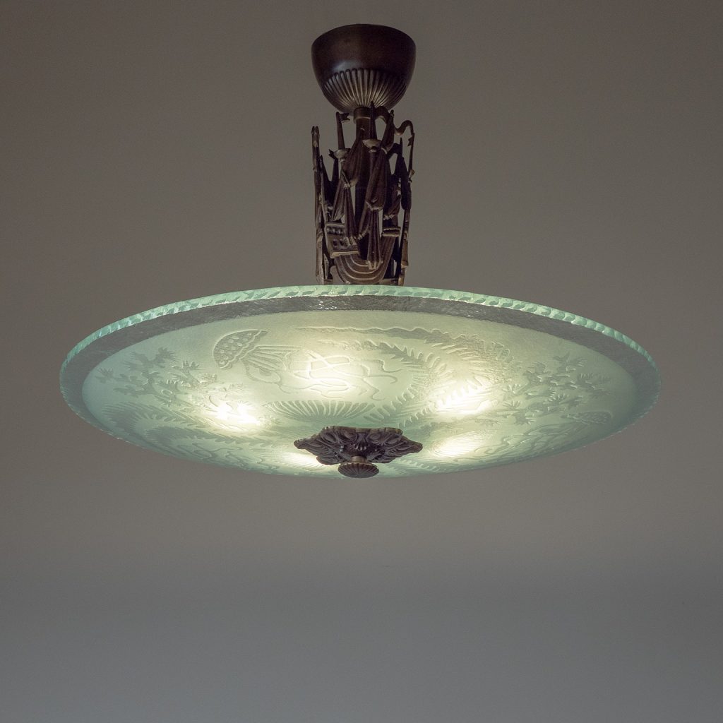 Swedish Art Deco Glass And Brass Ceiling Light, 1930s