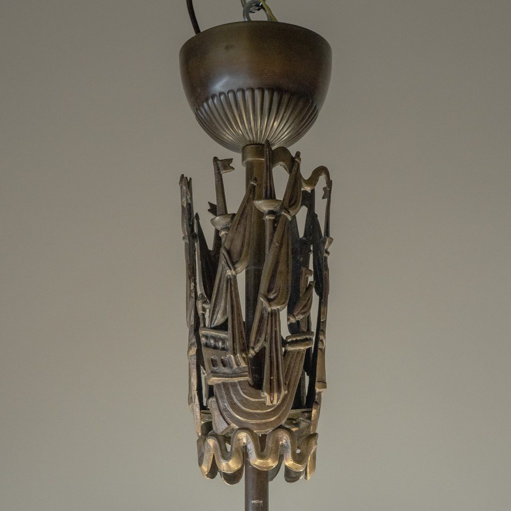 Swedish Art Deco Glass And Brass Ceiling Light, 1930s