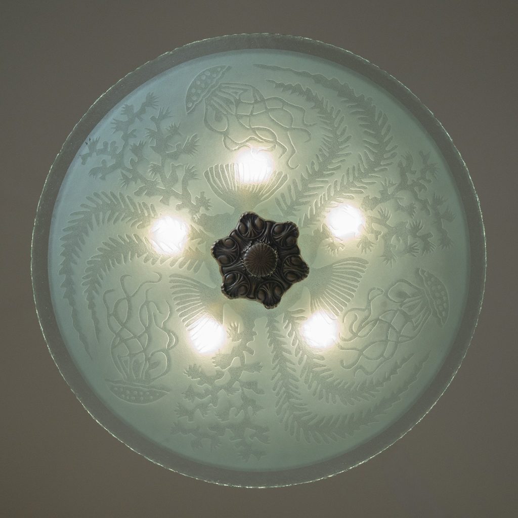 Swedish Art Deco Glass And Brass Ceiling Light, 1930s