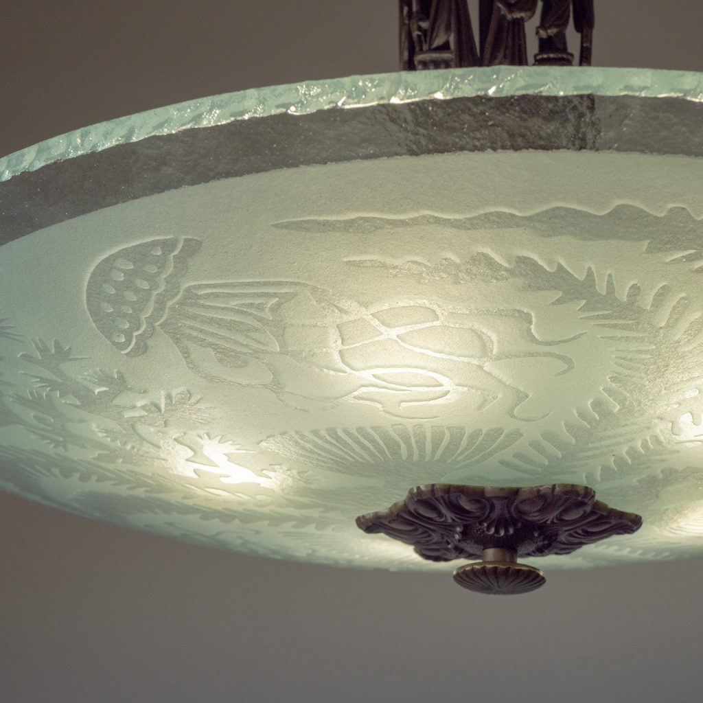 Swedish Art Deco Glass And Brass Ceiling Light, 1930s