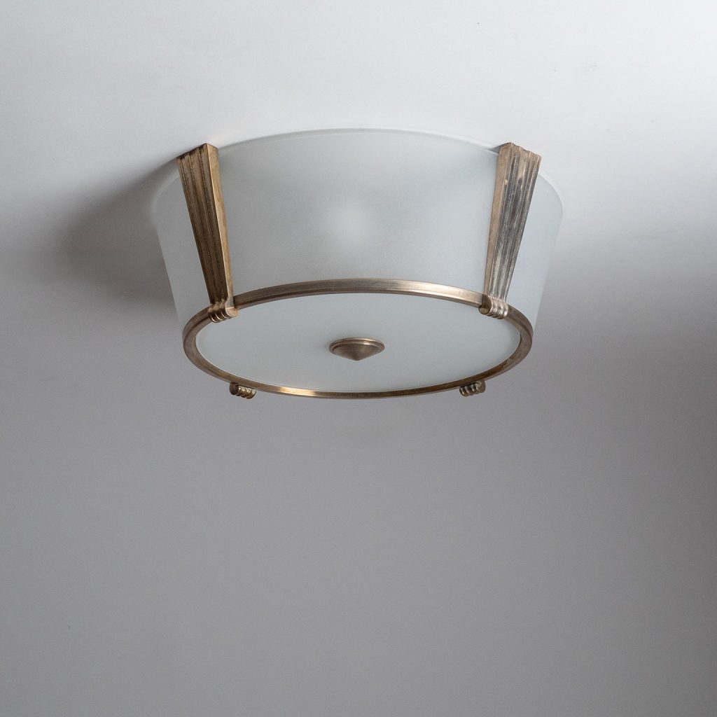 French Glass And Silver Flush Mount, circa 1950
