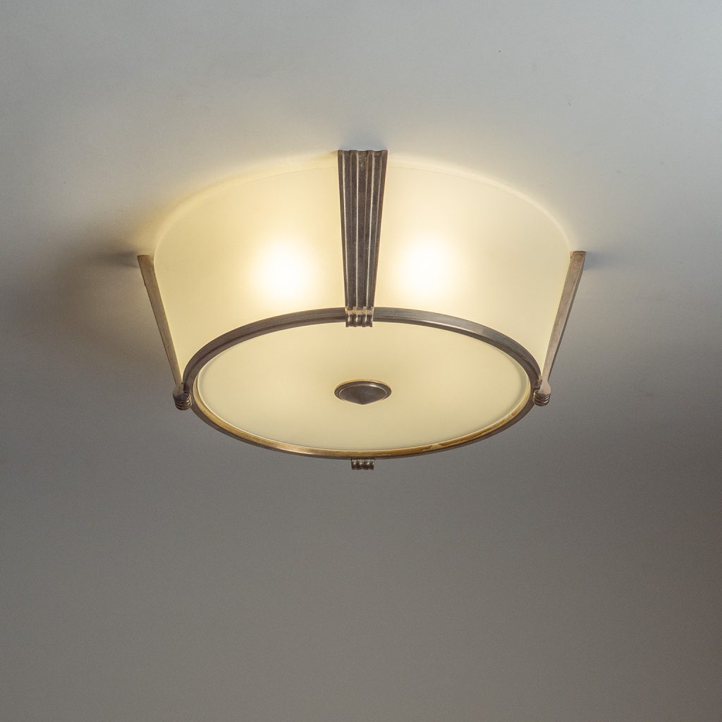 French Glass And Silver Flush Mount, circa 1950