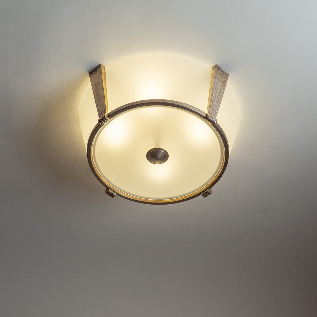 French Glass And Silver Flush Mount, circa 1950