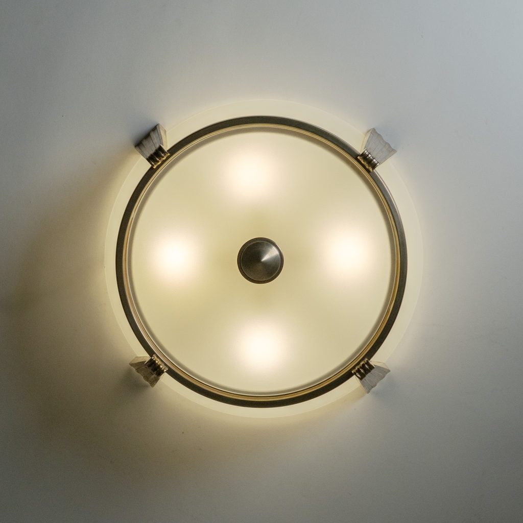 French Glass And Silver Flush Mount, circa 1950