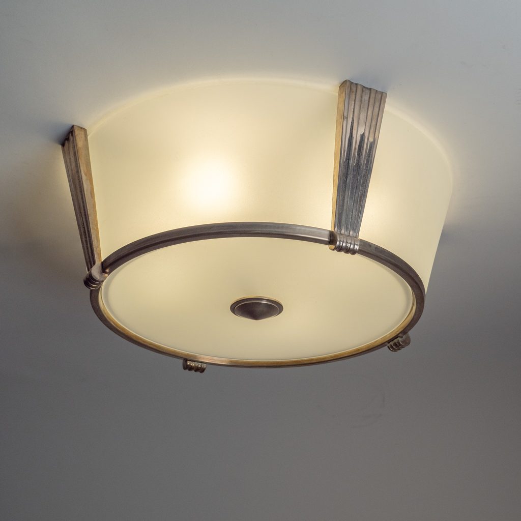 French Glass And Silver Flush Mount, circa 1950