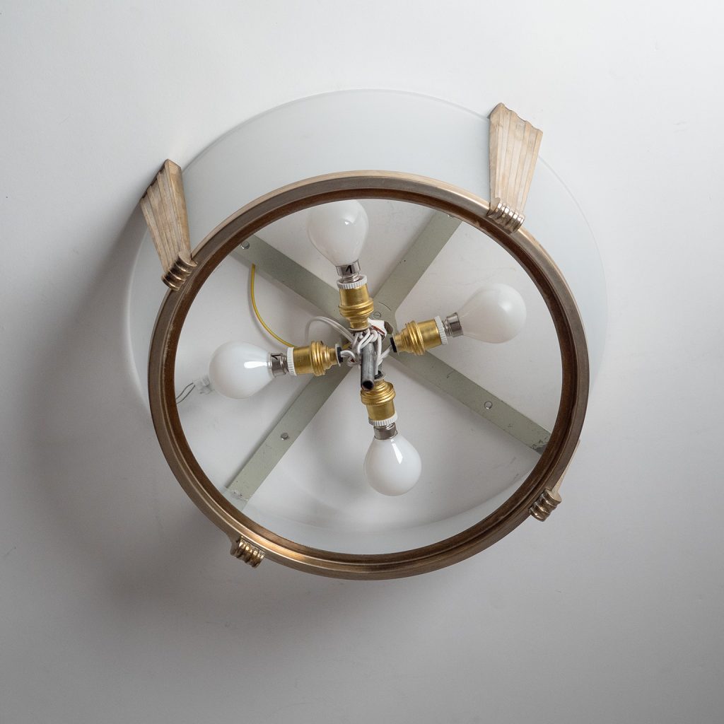 French Glass And Silver Flush Mount, circa 1950