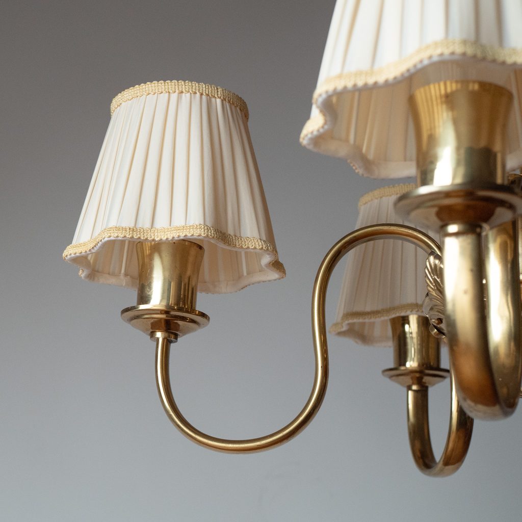 Swedish Brass And Wood Chandelier, circa 1940