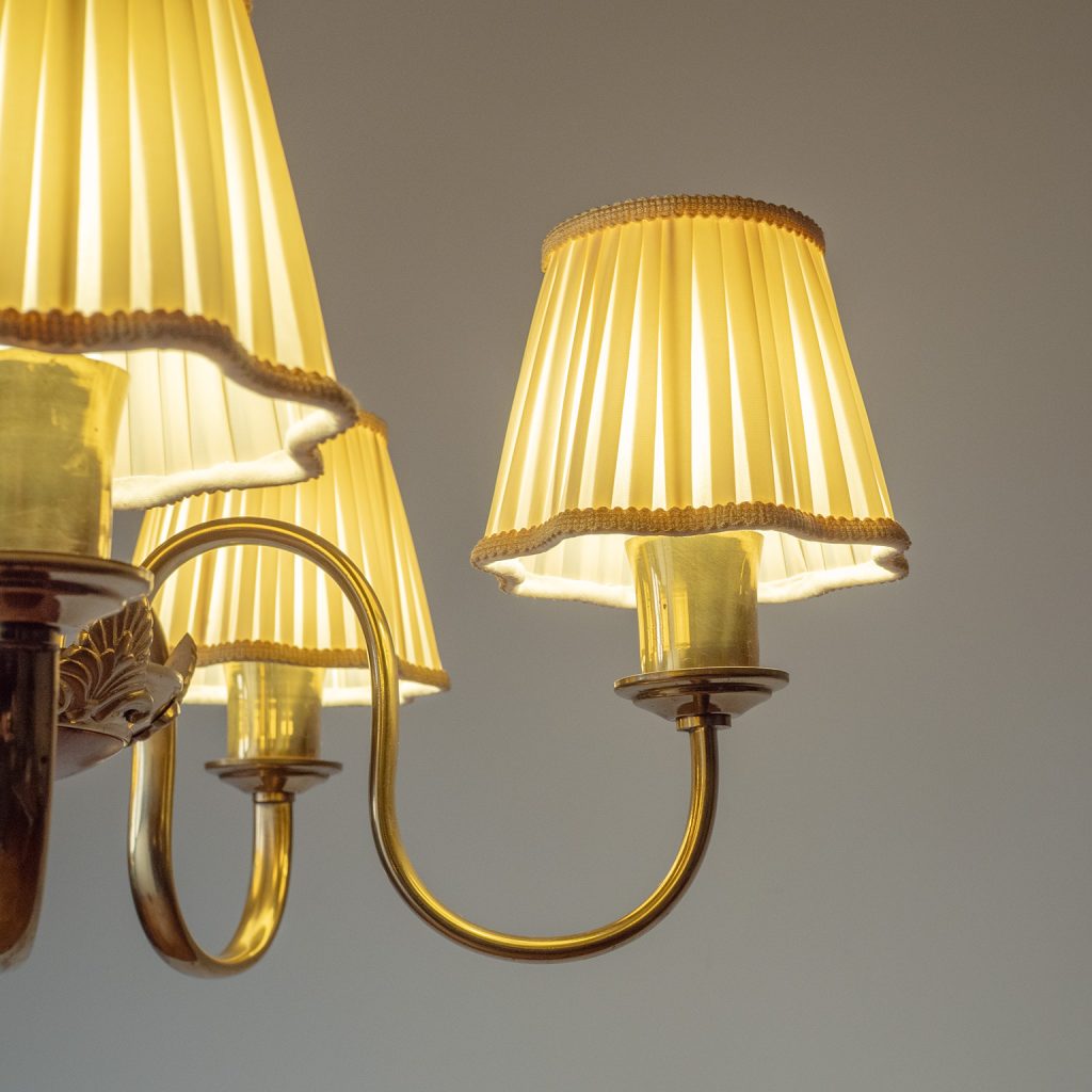 Swedish Brass And Wood Chandelier, circa 1940