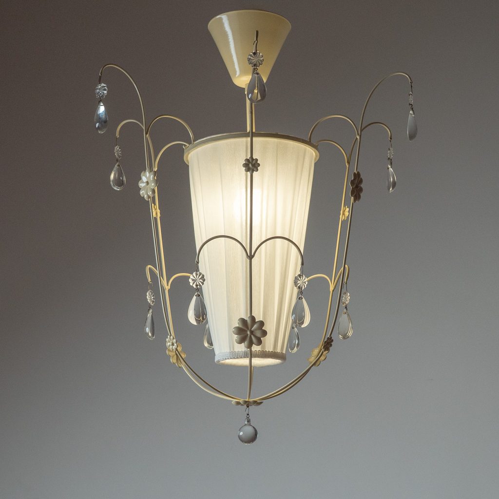 Swedish Painted Iron and Glass Pendant, Bjerkås, 1940s