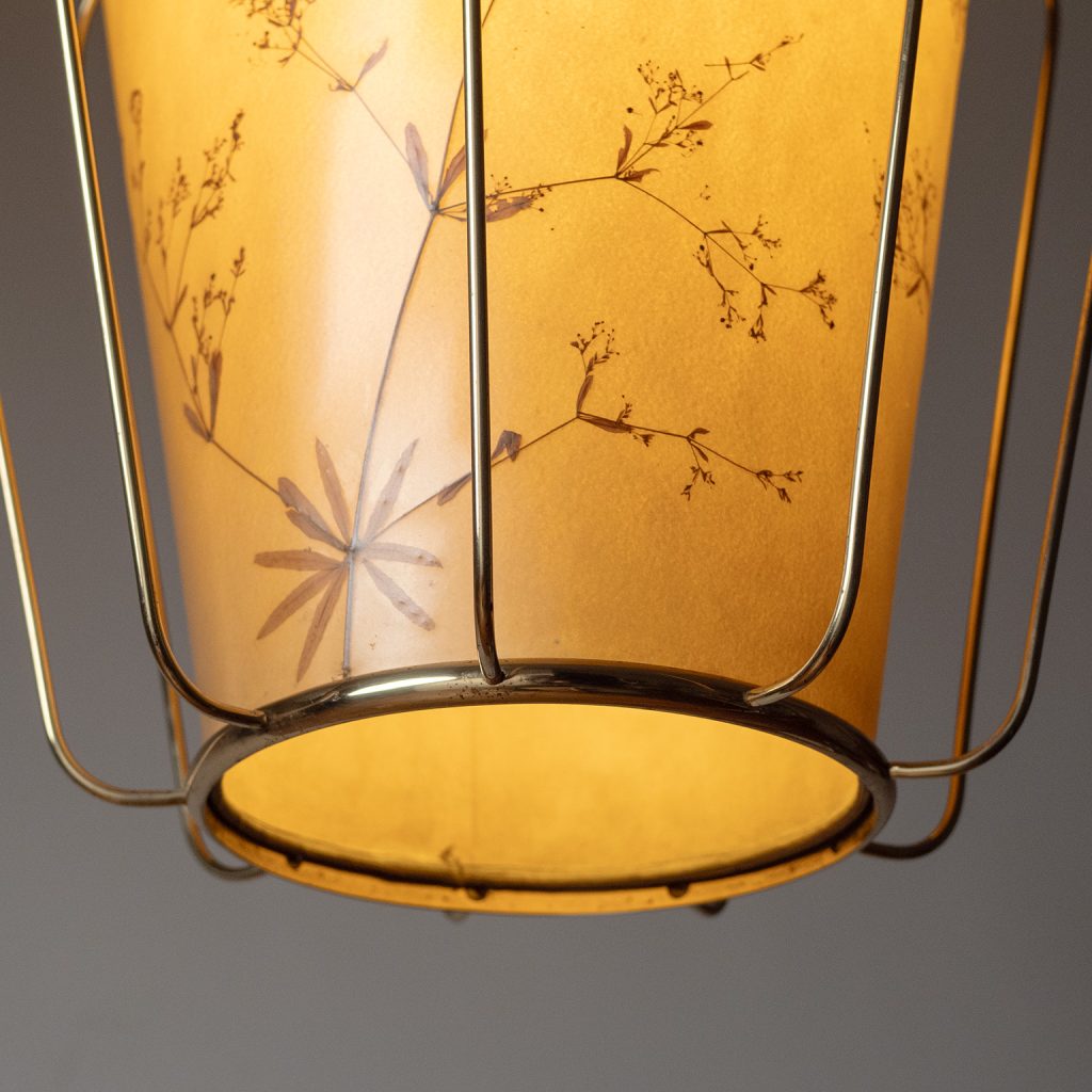 Austrian Brass and Dried Flowers Cage Pendant, 1940s