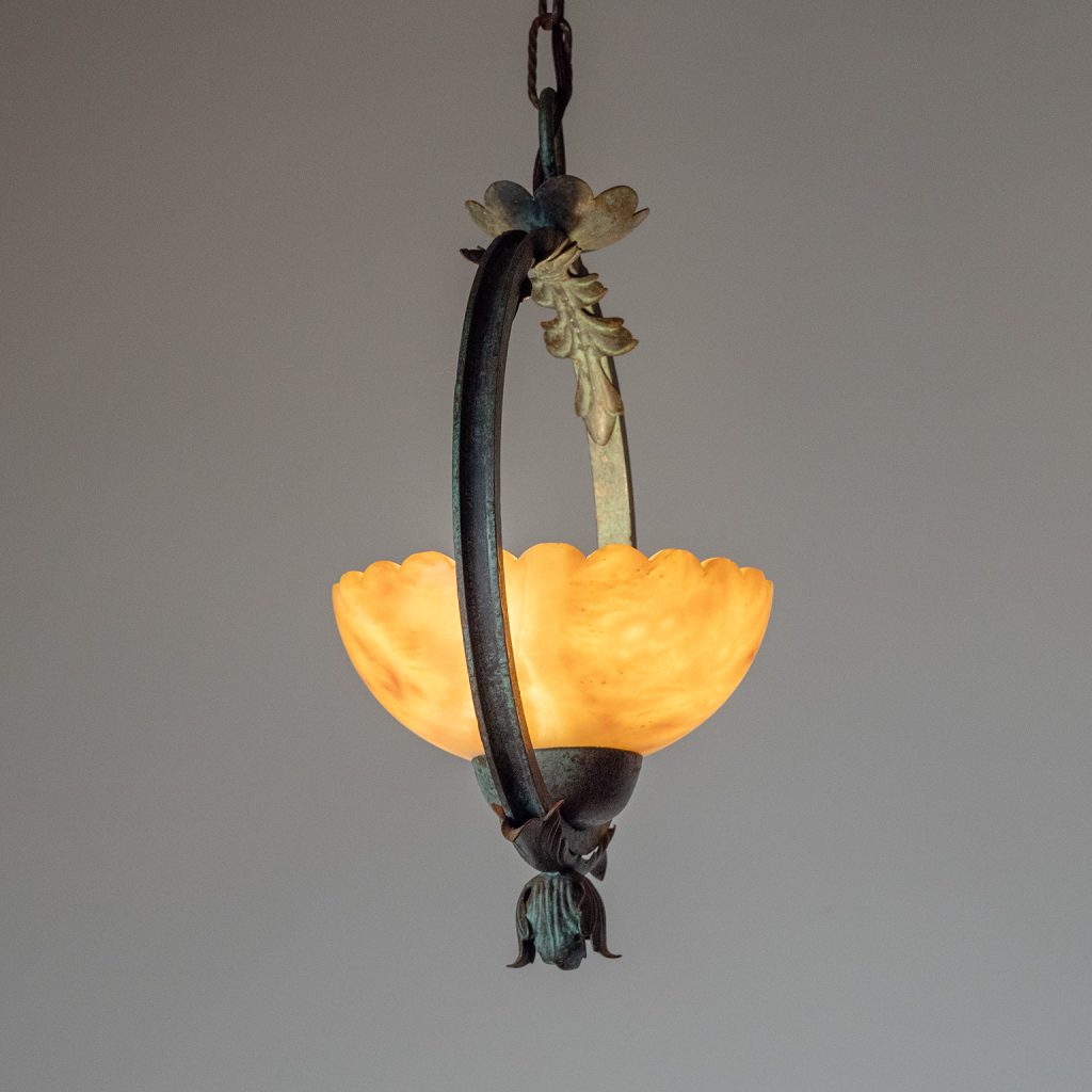 Patinated Iron And Alabaster Pendant, 1930s