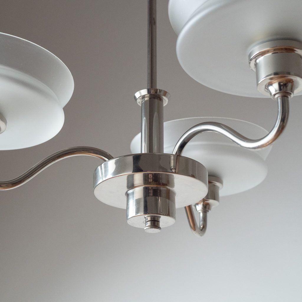 German Nickel And Glass Chandelier, 1930s