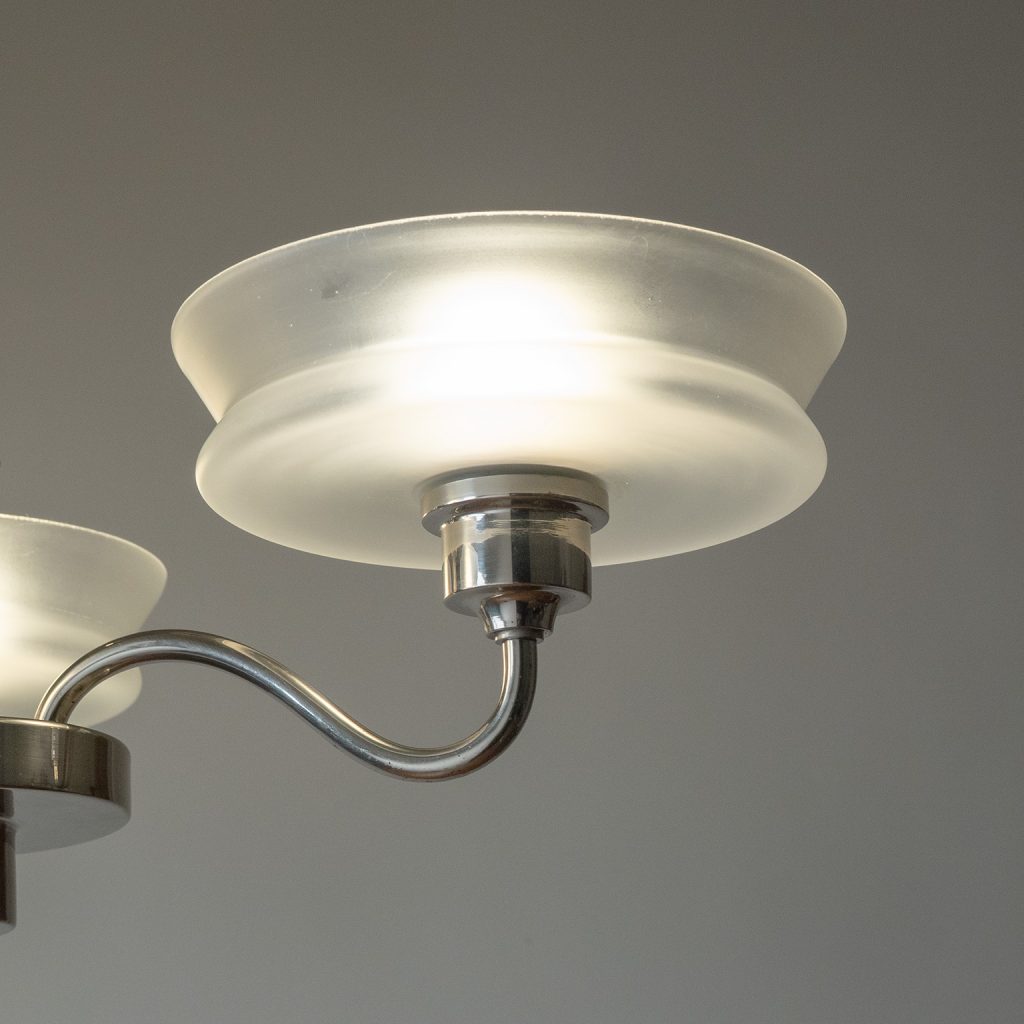 German Nickel And Glass Chandelier, 1930s