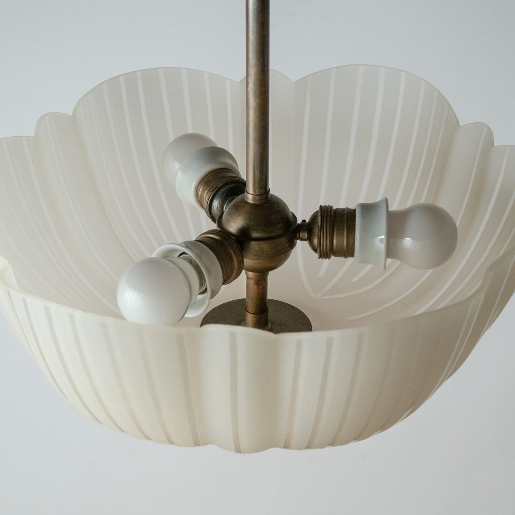 Swedish Art Deco Glass And Brass Chandelier, 1930s