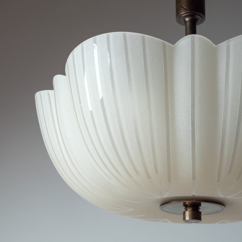 Swedish Art Deco Glass And Brass Chandelier, 1930s