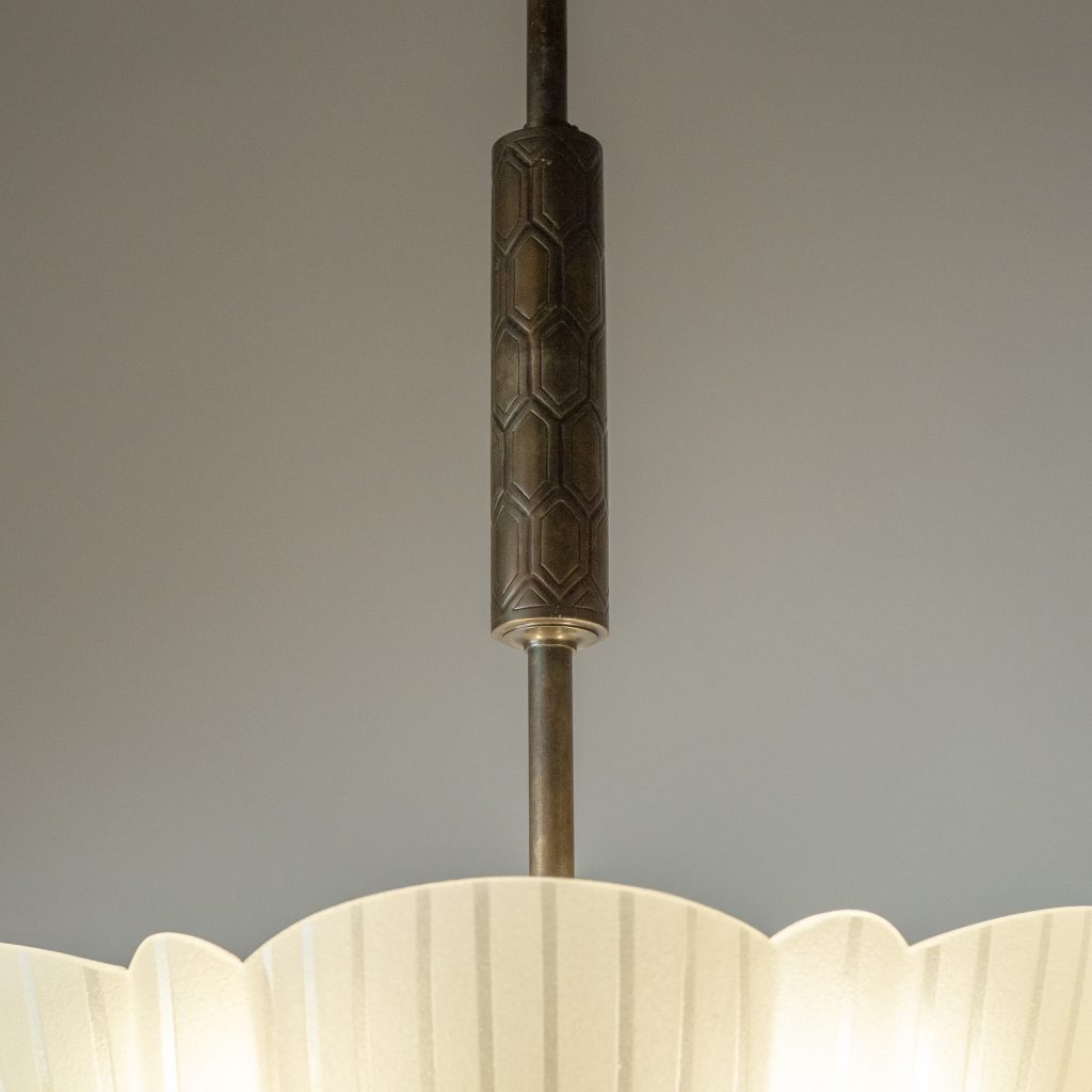 Swedish Art Deco Glass And Brass Chandelier, 1930s