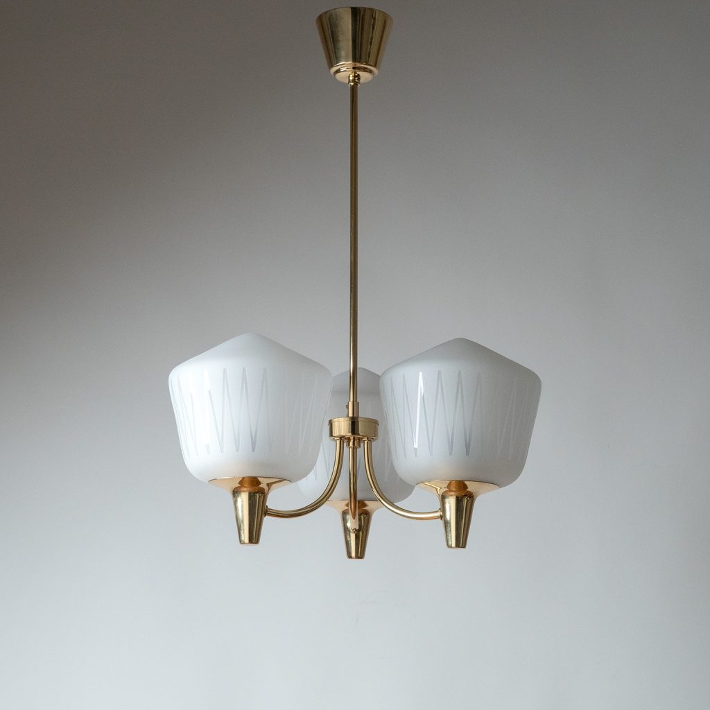 Harald Notini Böhlmarks Brass And Glass Chandelier, circa 1950