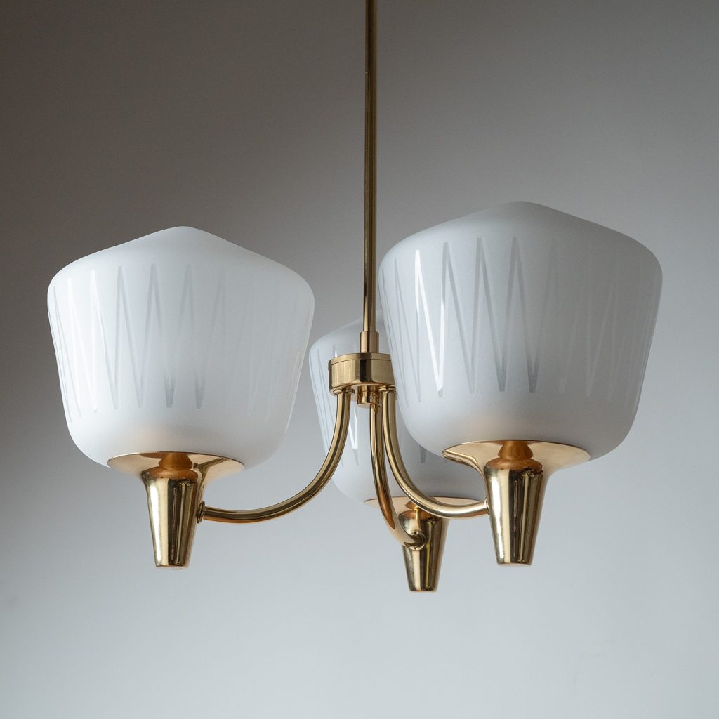 Harald Notini Böhlmarks Brass And Glass Chandelier, circa 1950